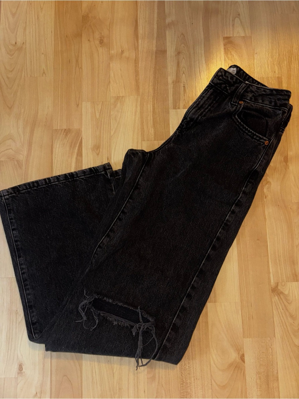 Garage Black Flare Jeans with Distressed Knee